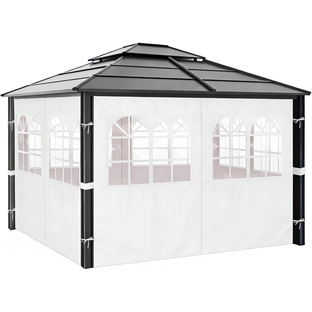 Gazebo Curtains 4pc Waterproof Sidewalls w/ PVC Windows Zippers White fit 10'x12